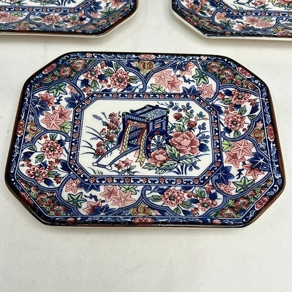 Set of 4 Hirano Vintage Japanese Porcelain Painted Rectangular Plates Dishes - Picture 2 of 4